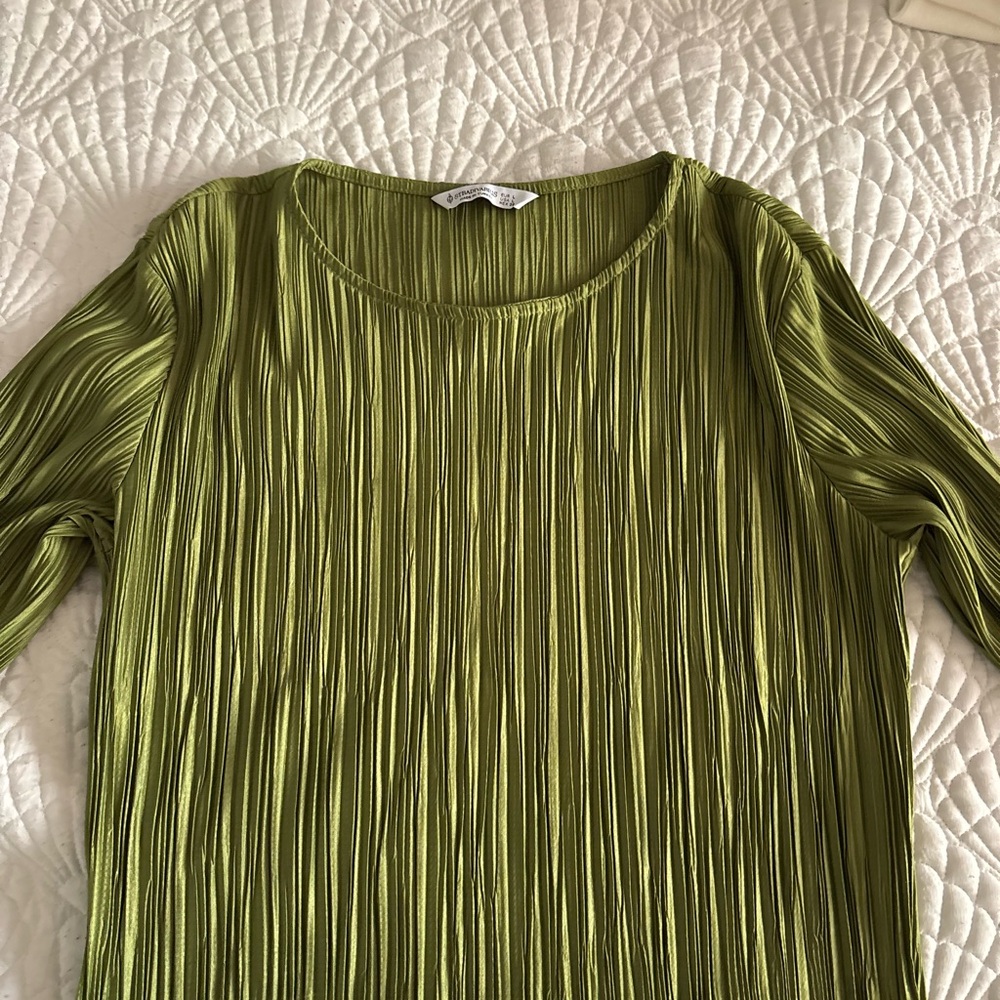 Stradivarius Olive Pleated Blouse